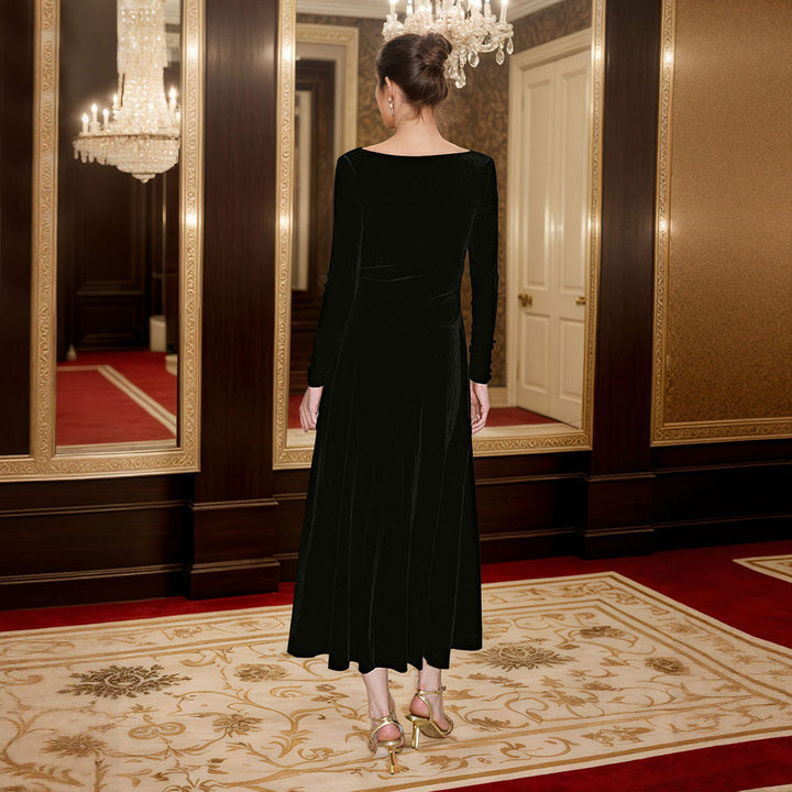 Elegant maxi dress for women with flattering draped neckline and long sleeves Chic & Stil