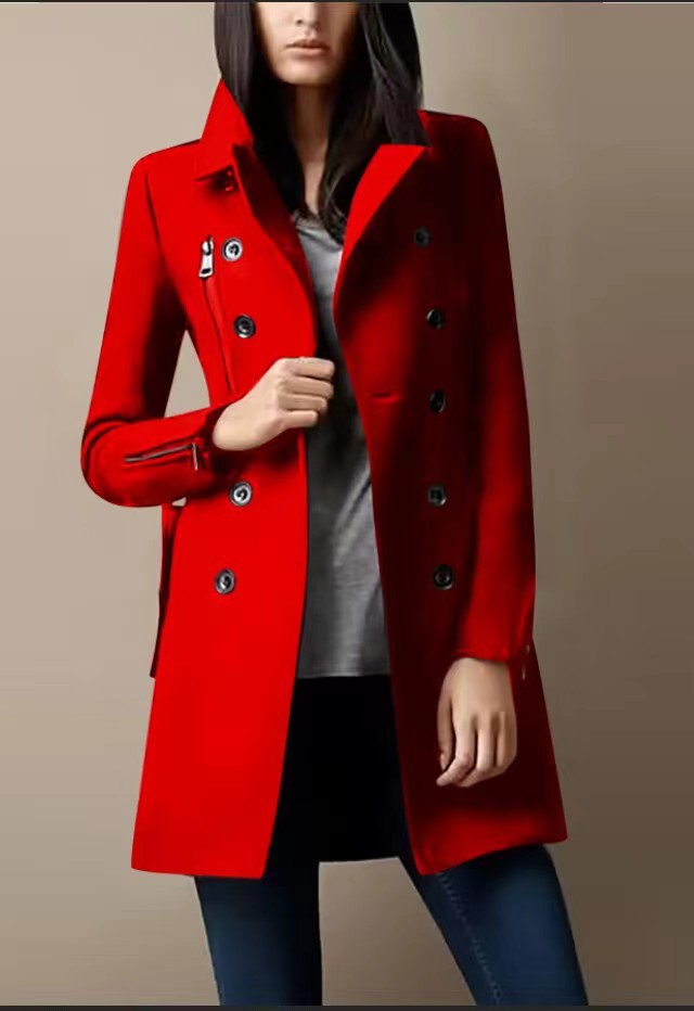 Fashionable short women's coat with double-breasted buttons and side zips Lune London