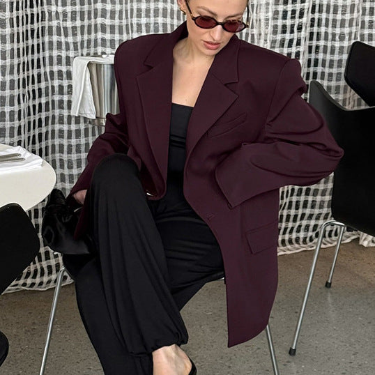 Oversized blazer for women with gold button Lune London