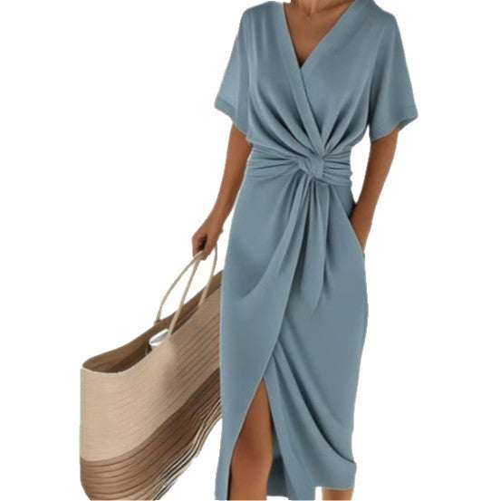 Ladies wrap dress with elegant draping and side slit Lune London