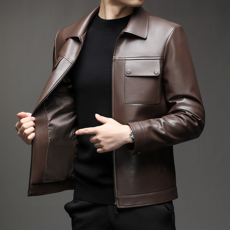 Modern synthetic leather jacket for men with practical pockets Lune London