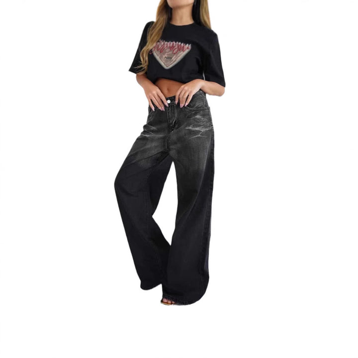 Women's loose high-waist jeans with trendy gradient and wide leg Lune London