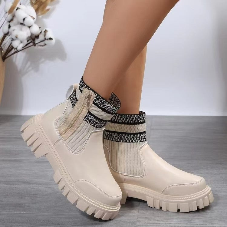 Lune London | Women's biker boots with elastic knitted shaft and robust profile