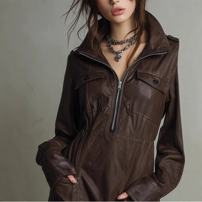 Urban leather dress for women with zipper and pockets Lune London