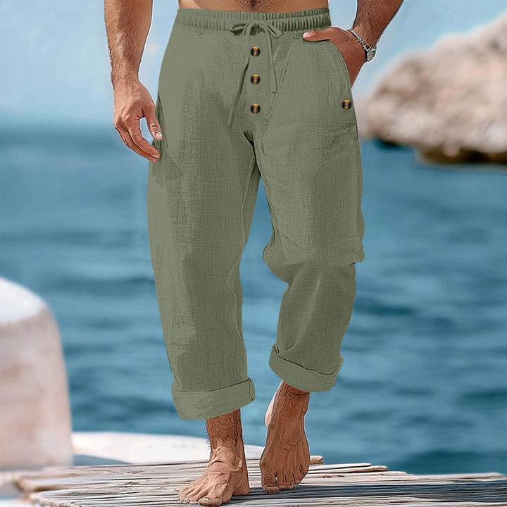 Casual linen pants for men with adjustable waistband and functional pockets Lune London