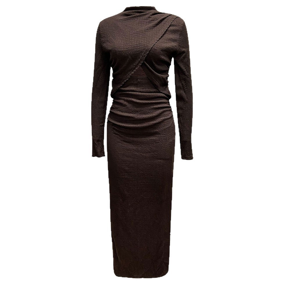 Robe portefeuille pour femmes avec une fente sophistiquée et de longues manches élégantes Chic & Stil