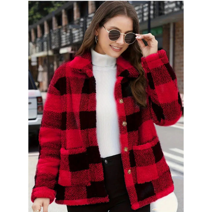Ladies soft plush checkered jacket Lune London