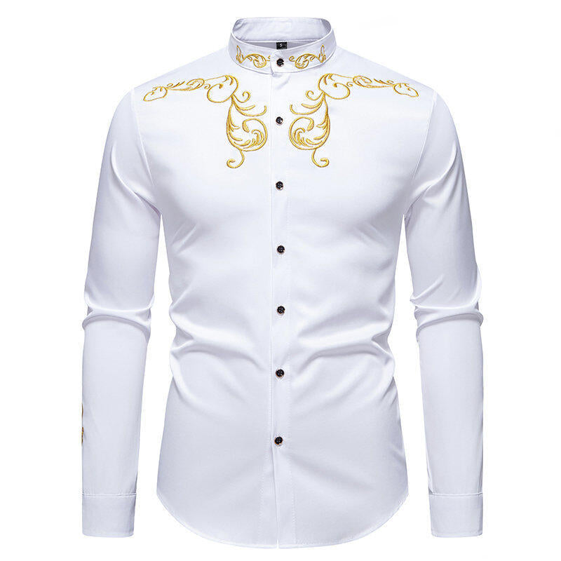 Men's long sleeve shirt with elegant embroidery and modern collar Lune London