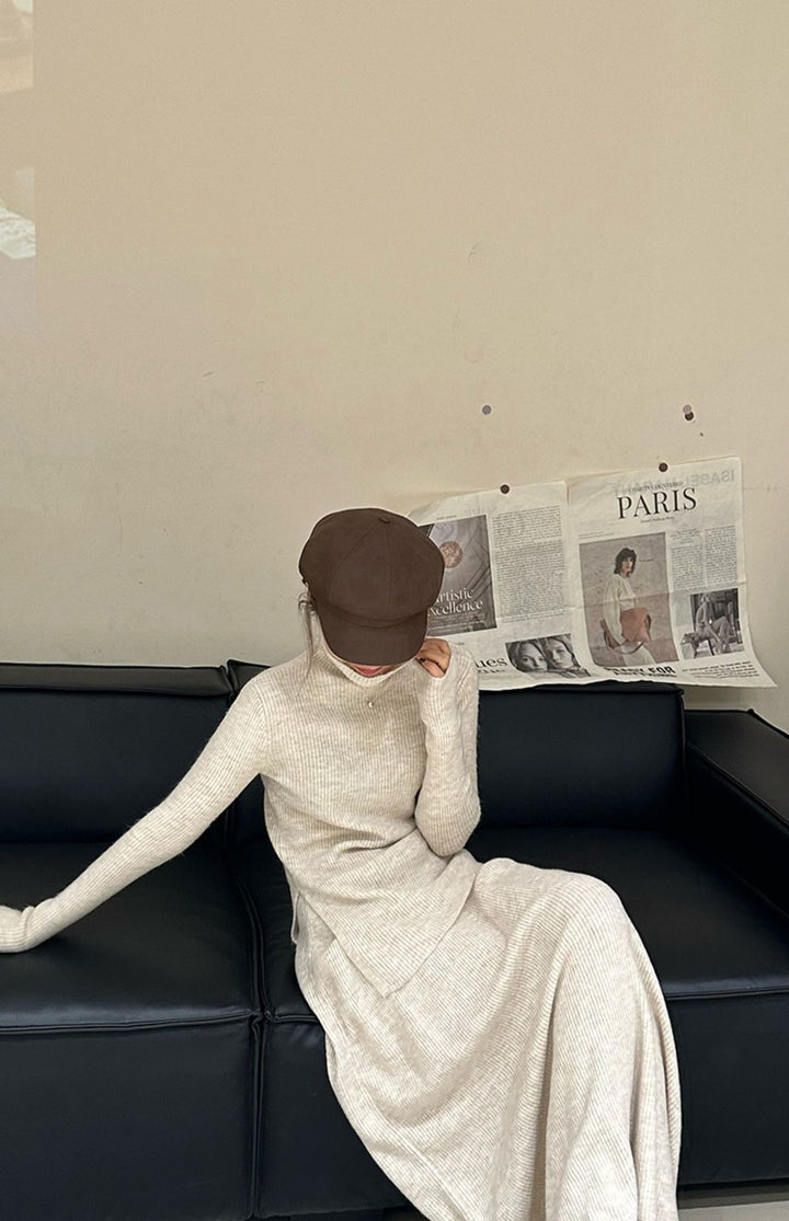 Robe en tricot pour femme avec un design à côtes luxueux et coupe longue Chic & Stil