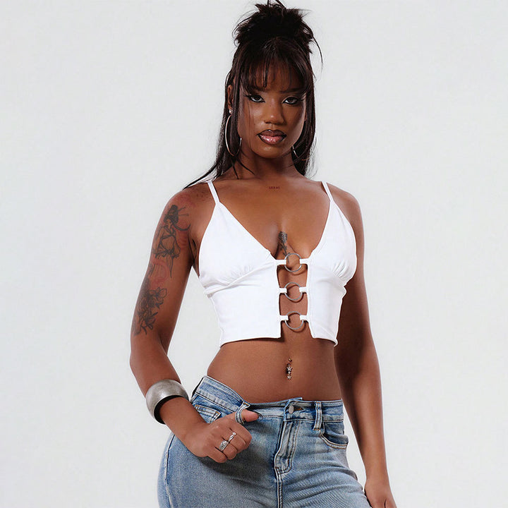 Chic & Stil Women's Court Top with Decorative and V-Shaped Loops