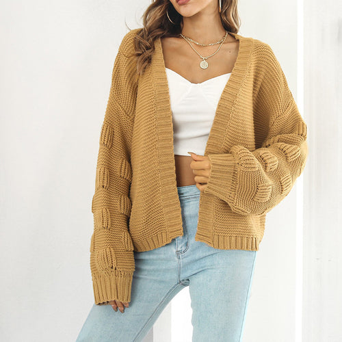 Ladies chunky knit cardigan with wide sleeves and V-neck Lune London