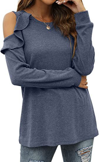 Long sleeve t-shirt for women with cut-out sleeves and ruffle detail Lune London