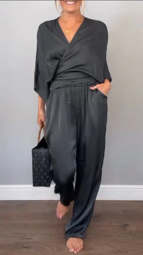 Women Elegant Wrap High-End with Loose Cut and Matching Palazzo Pants Lune London