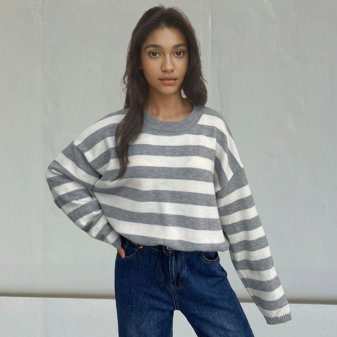 Striped women's sweater with a modern cropped design Lune London