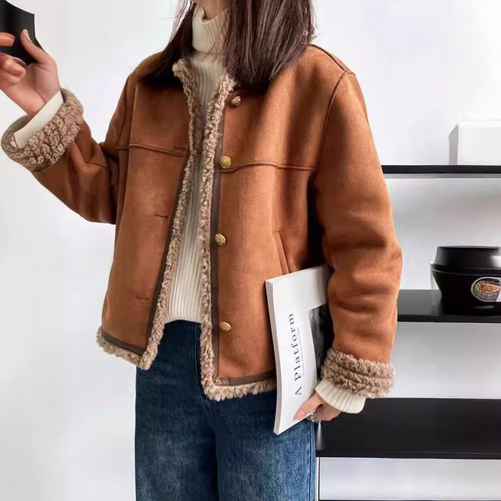 Women's faux leather jacket with cozy teddy lining Lune London