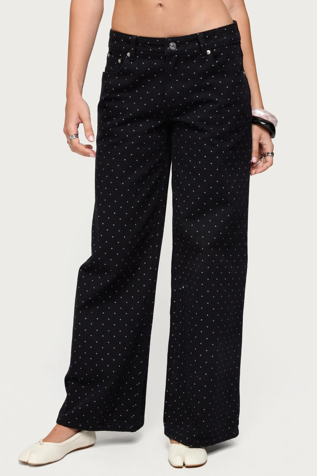 Women's Wide Denim Jeans with Polka Dots Lune London