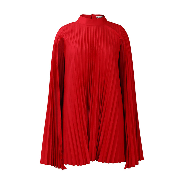 Pleated cape dress for ladies with high collar and long sleeves Lune London