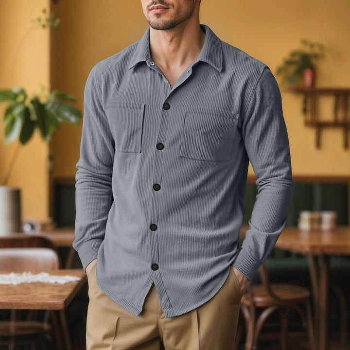 Men's long sleeve shirt with textured corduroy pattern and practical chest pockets Lune London