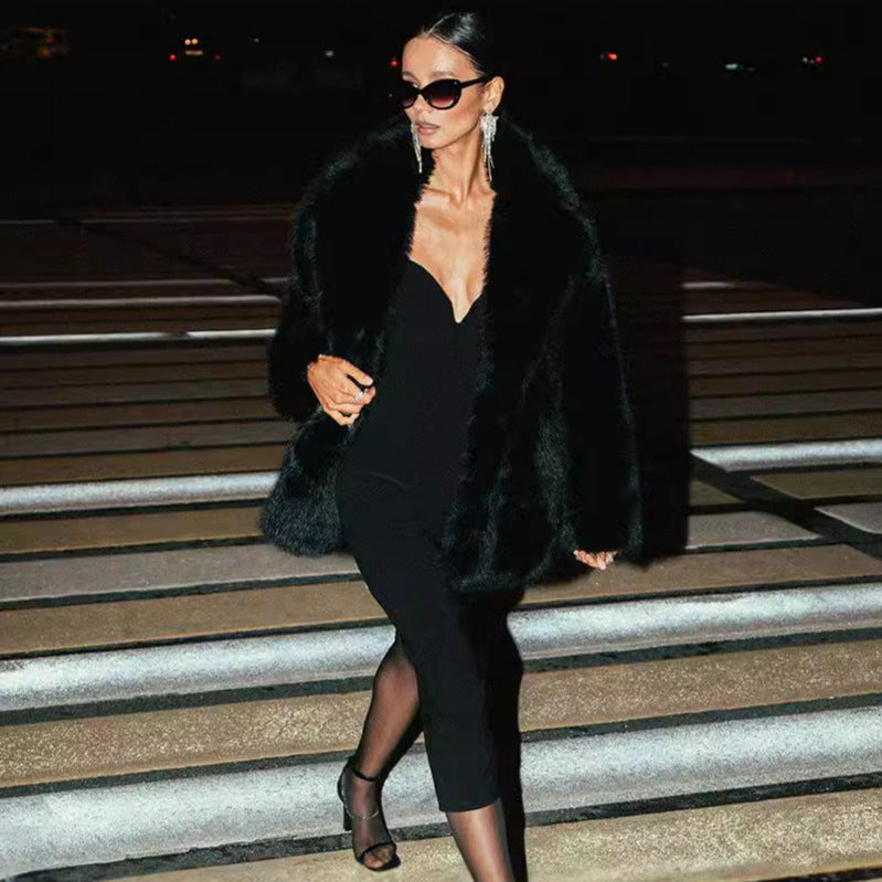 Modern stretch faux fur coat for women Lune London