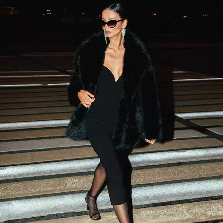 Modern stretch faux fur coat for women Lune London