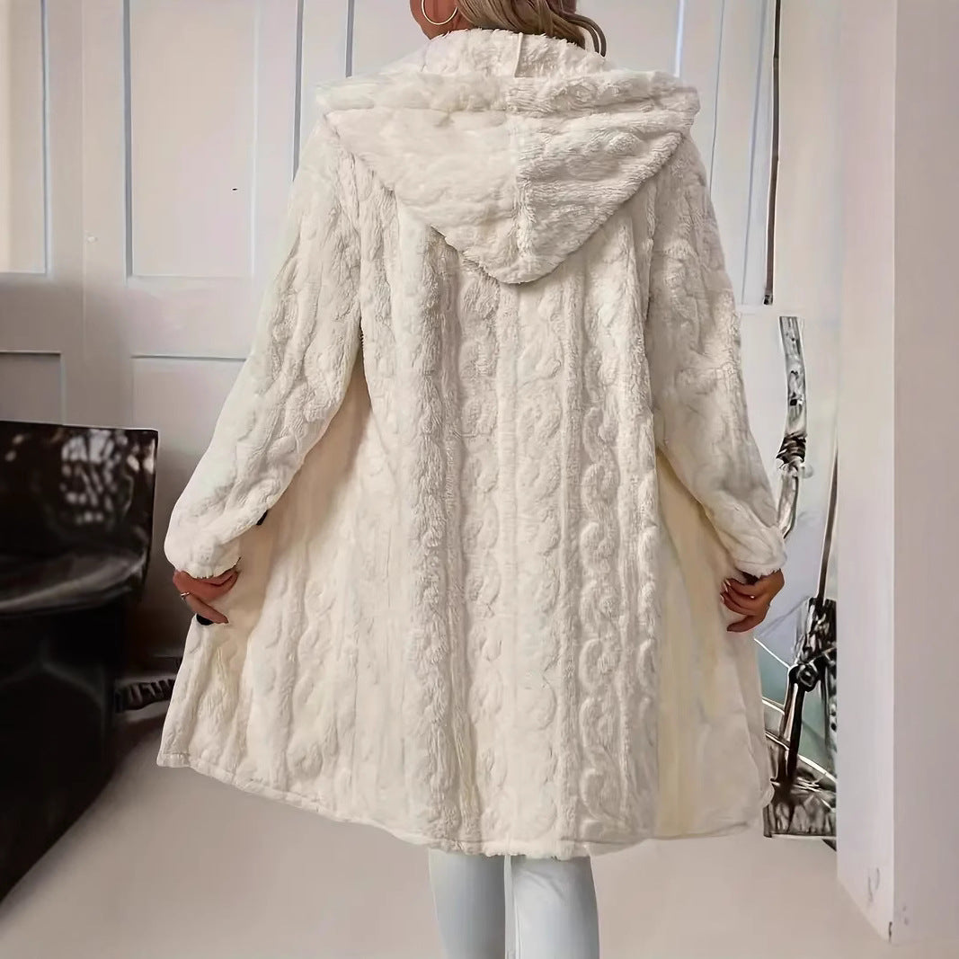 Chic and stylish women's plush hooded coat