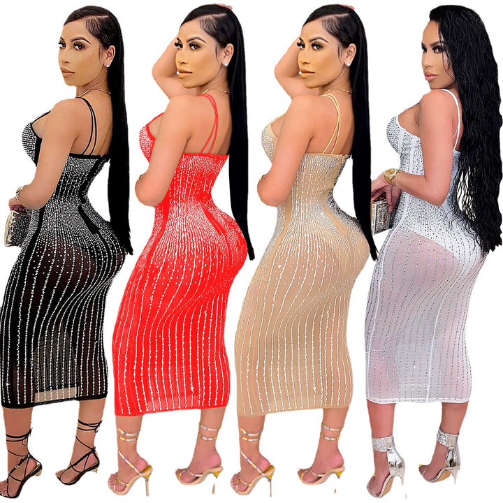 Lune London rhinestone embellished bodycon midi dress for ladies