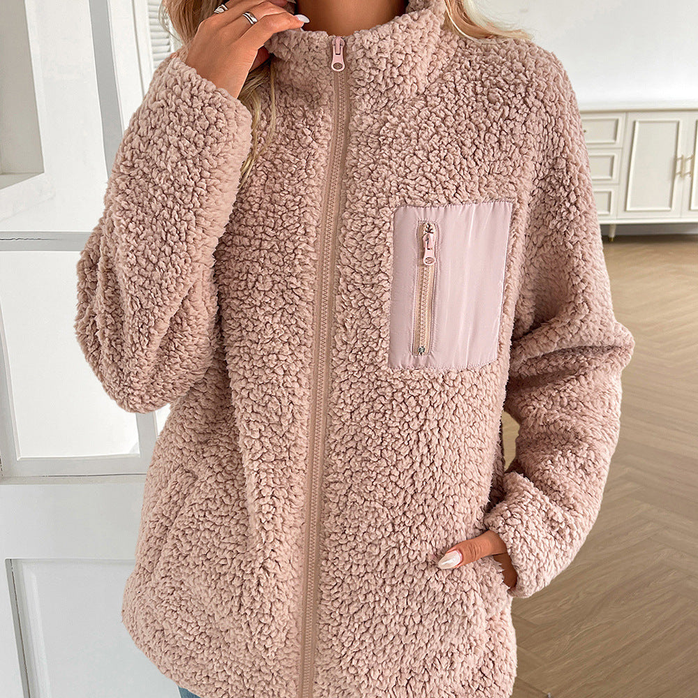 Ladies cozy fleece jacket with high collar and practical pockets Lune London