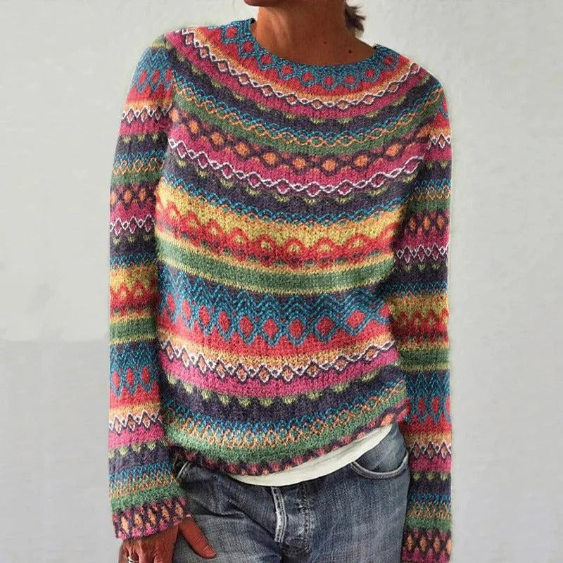 Pull tricoté confortable pour femmes avec un motif coloré et une coupe décontractée Chic & Stil