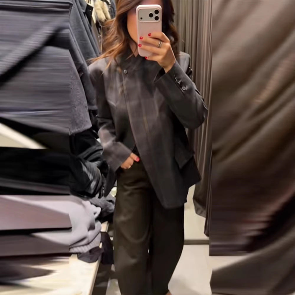 Veste blazer à carreaux moderne pour femmes Chic & Stil