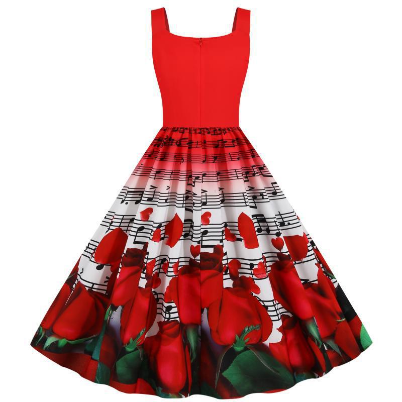 Robe swing pour femmes avec motif de rose musicale et jupe évasée Chic & Stil