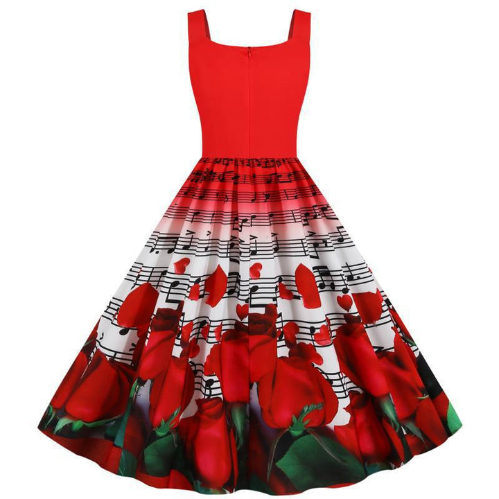 Robe swing pour femmes avec motif de rose musicale et jupe évasée Chic & Stil