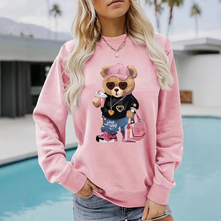 Sweatshirt pour femmes avec design unique de ourson de dessin animé et lettrage tendance Chic & Stil