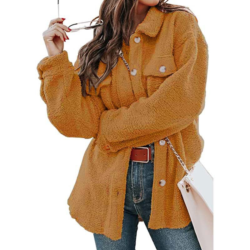 Ladies Comfortable Fleece Jacket with Practical Pockets and Chic Button Placket Style