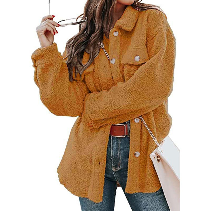 Ladies Comfortable Fleece Jacket with Practical Pockets and Chic Button Placket Style