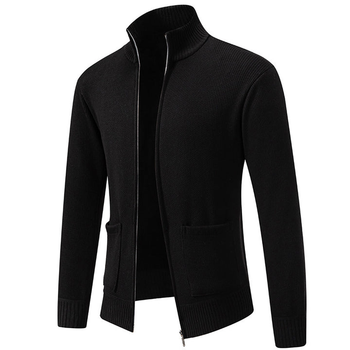 Casual knit jacket for men with high collar and practical pockets Lune London
