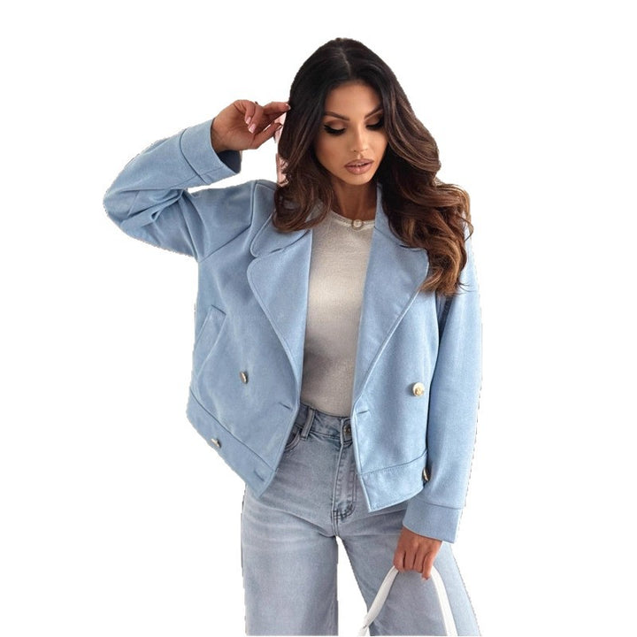 Short motorcycle jacket for women with double row of buttons and soft material Lune London