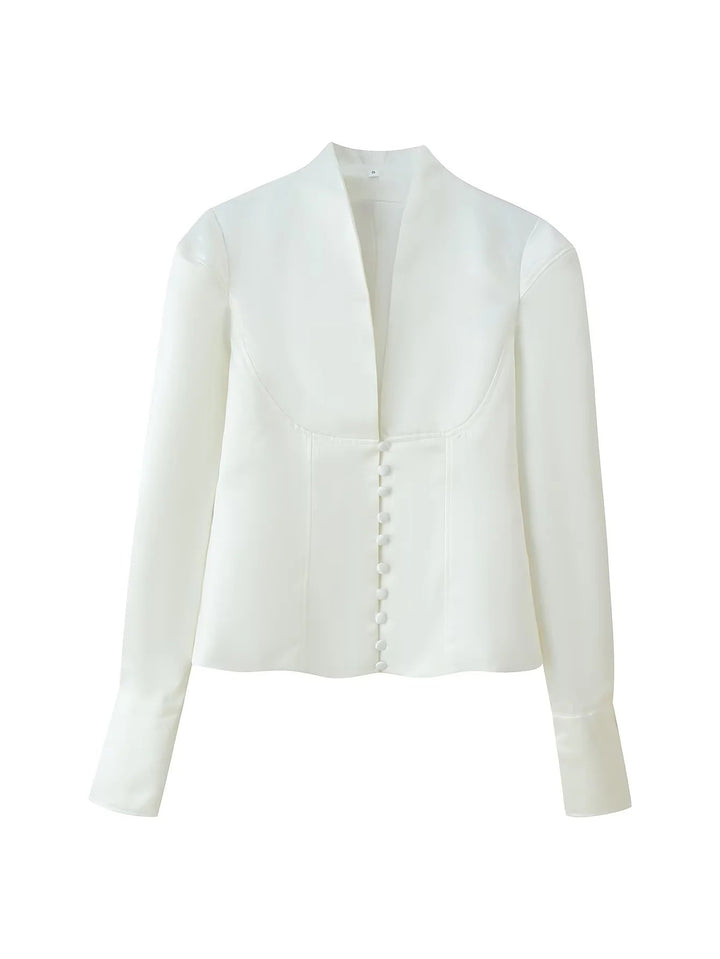 Fitted blouse for women with modern button details and a high collar Lune London