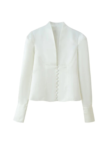 Fitted blouse for women with modern button details and a high collar Lune London