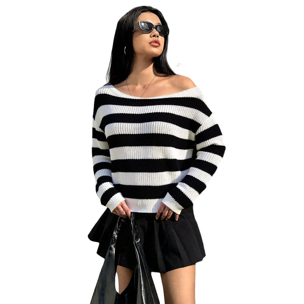 Pull décontracté surdimensionné pour femmes avec motif à rayures Chic & Stil