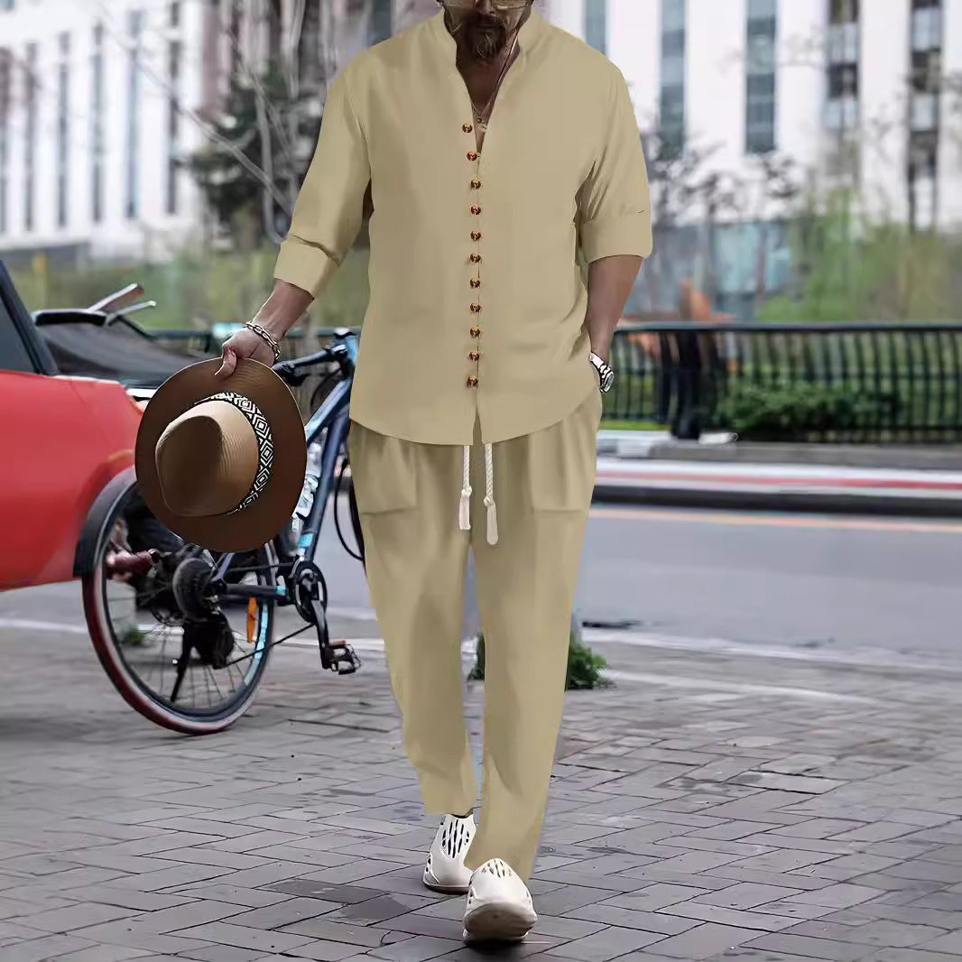 Men's Casual Button-Up Shirt and Relaxed Fit Pants Set Lune London
