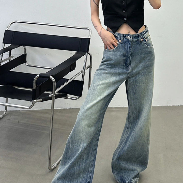 Jeans en denim féminin à coupe large avec taille haute Chic & Stil