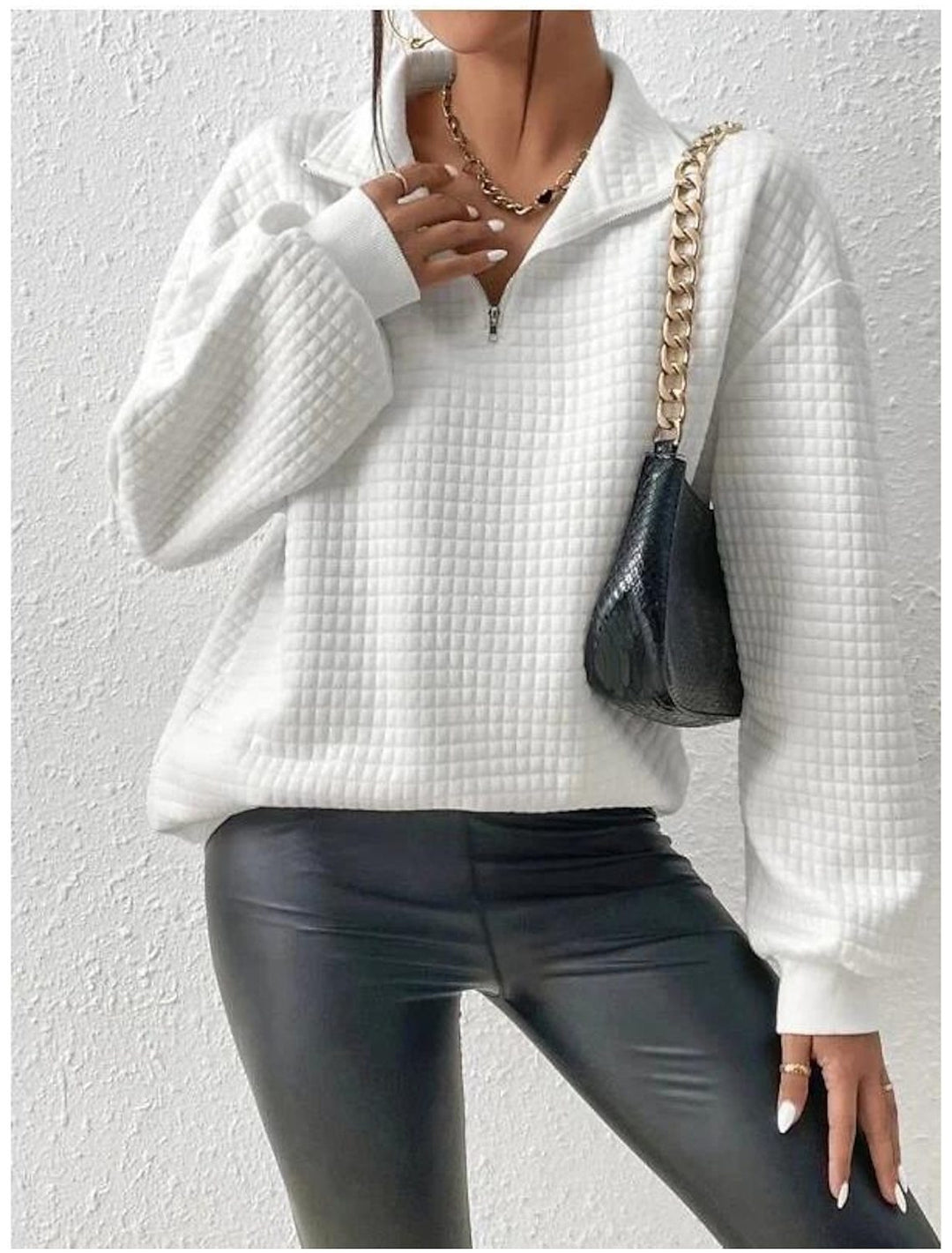 Lady Hoodie with high collar and textured fabric Lune London