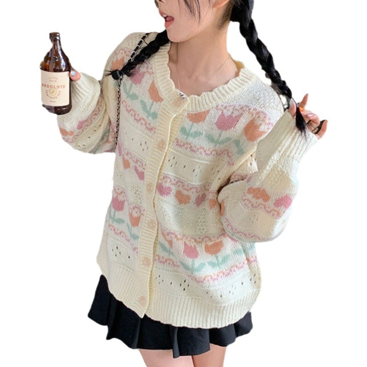 Women's knit jacket with a floral pattern and a relaxed fit Lune London