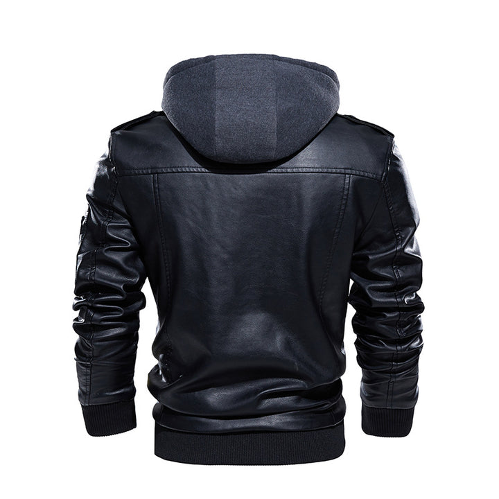Elegant and comfortable leather jacket for men with removable hood Lune London
