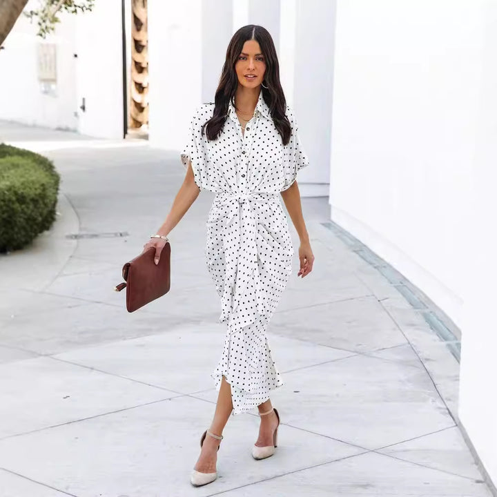 Polka dot midi dress for ladies with tie belt Lune London