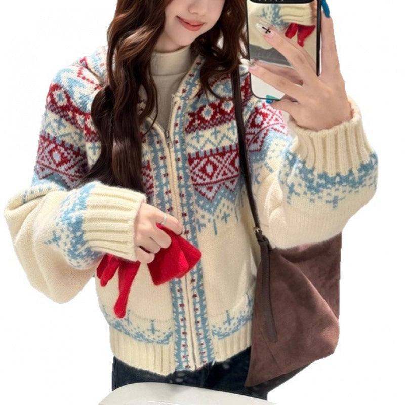 Cardigan féminin avec motif nordique et décolleté en V profond Chic & Stil