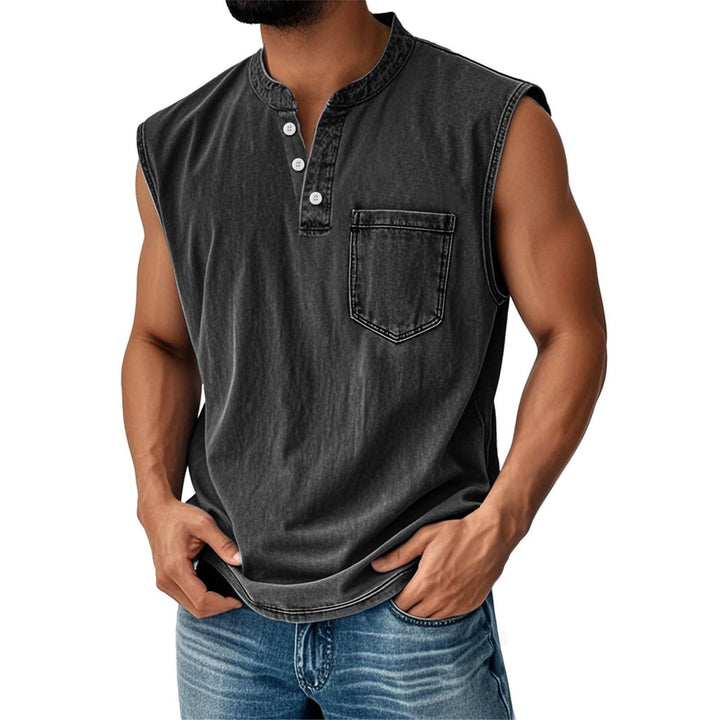 Sleeveless cotton shirt for men with button placket and chest pocket Lune London