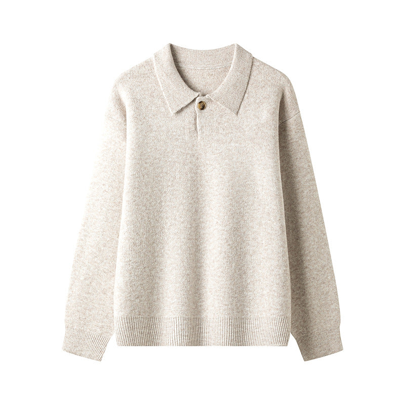 Elegant knitted pullover for ladies with polo collar and button Lune London