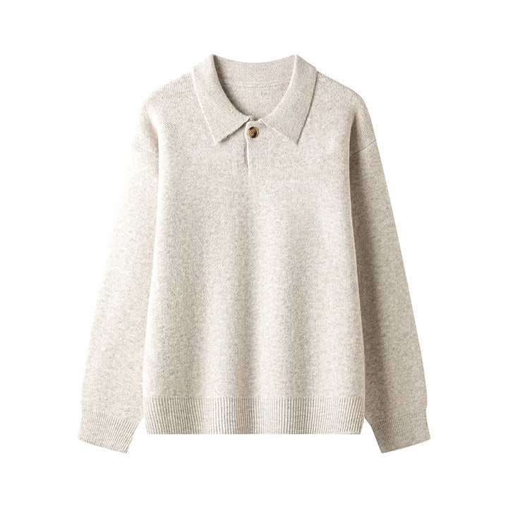 Elegant knitted pullover for ladies with polo collar and button Lune London