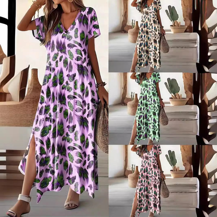 Maxi dress for women with elegant V-neck and side slits Lune London